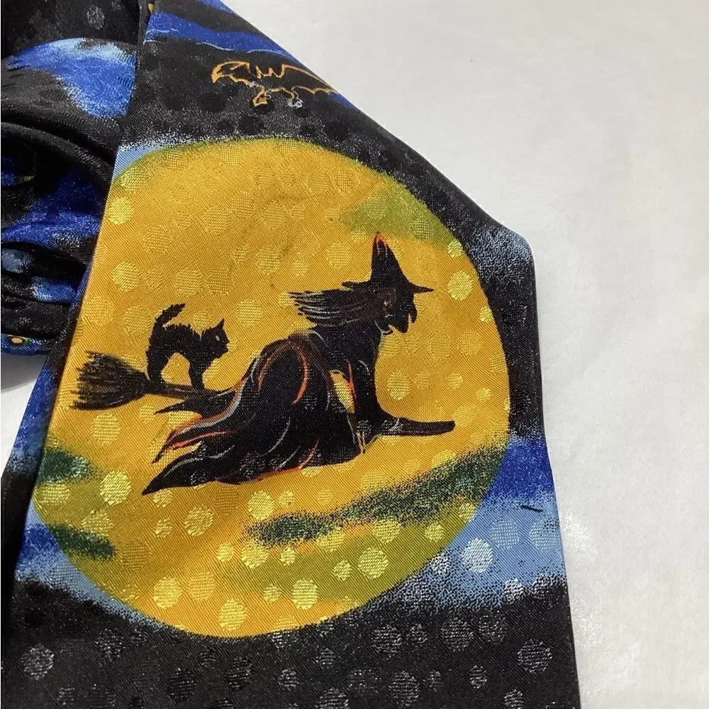 Spooky Halloween Witch Pumpkin Black Cat Necktie